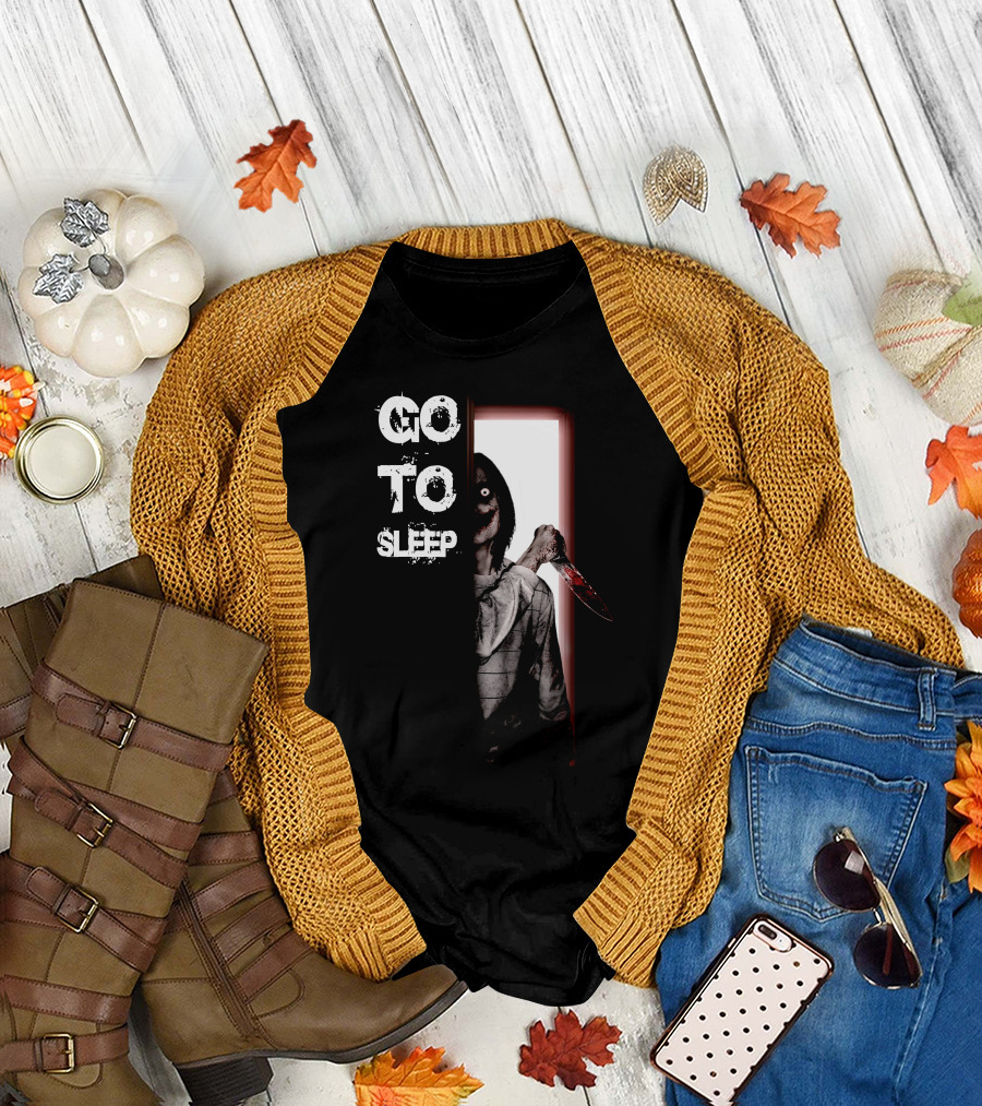 GO TO SLEEP Jeff The Killer Scary Knife Door Scene T-Shirt