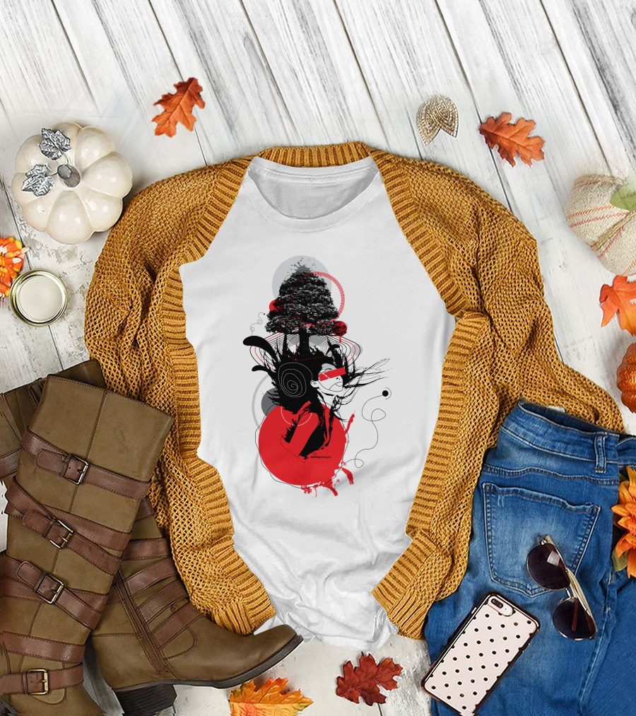 Lifelines Red Abstract Tree and Surreal Black and White Elements T-Shirt