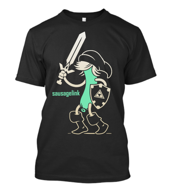 SausageLink Sword Wielding Character With Triforce Shield T-Shirt