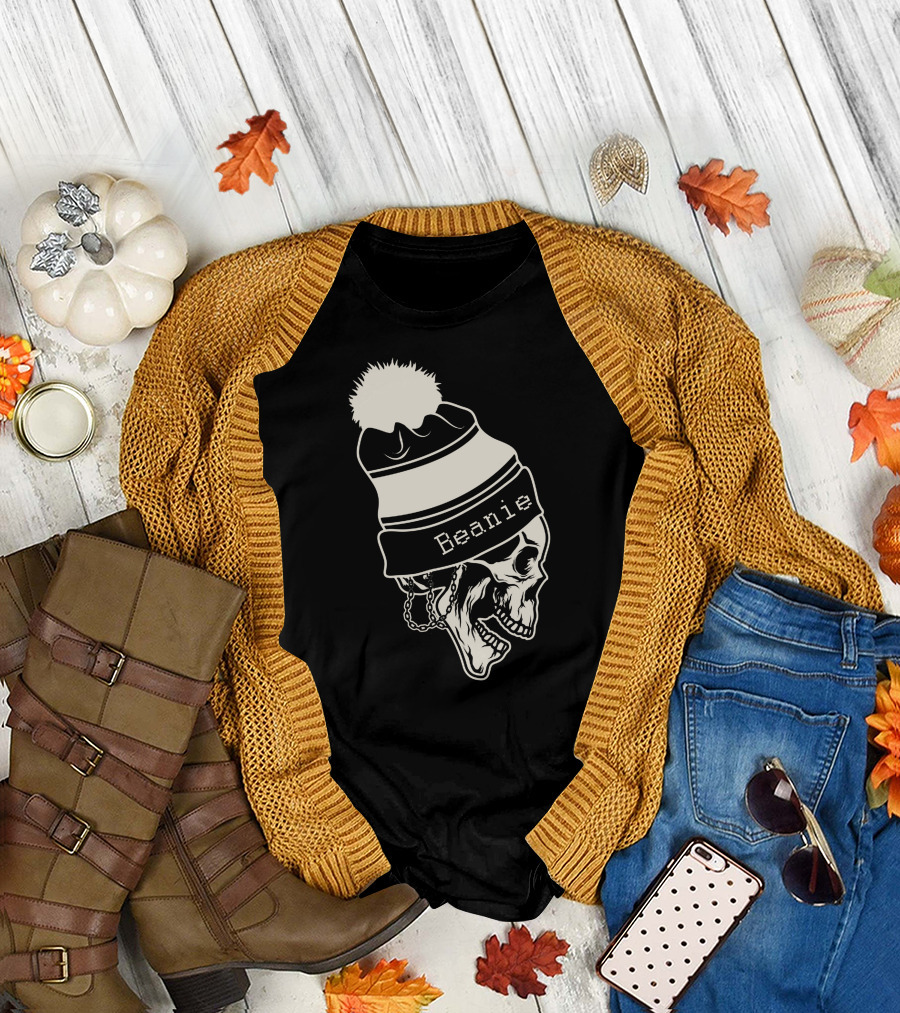 Beanie Skull with Pom-Pom and Chains T-Shirt