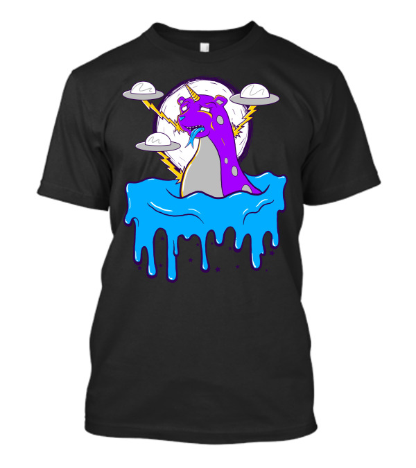 The Beargon Vs UFO Purple Monster In Dripping Neon Waves T-Shirt