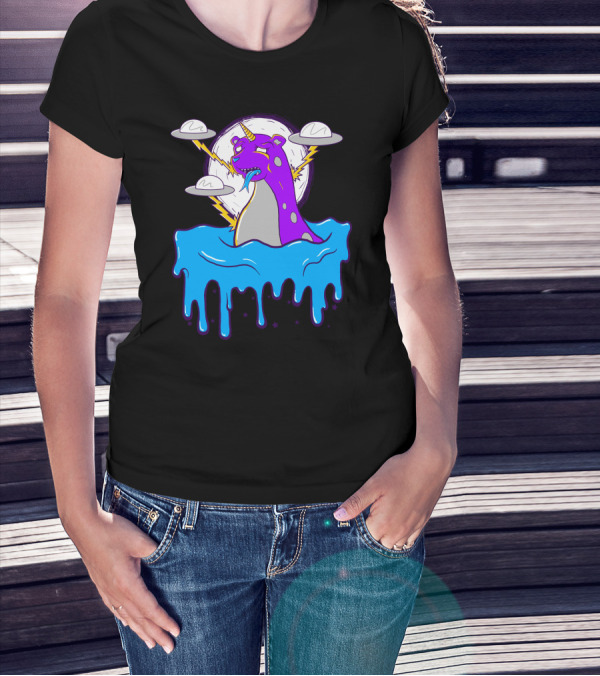 The Beargon Vs UFO Purple Monster In Dripping Neon Waves T-Shirt