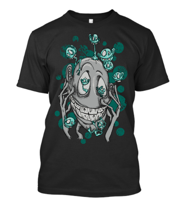 The Madness With Teal Cartoon Creatures On Smiling Face T-Shirt