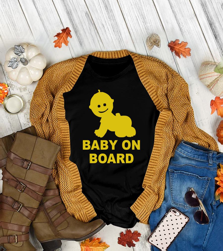 BABY ON BOARD Yellow Crawling Baby T-Shirt
