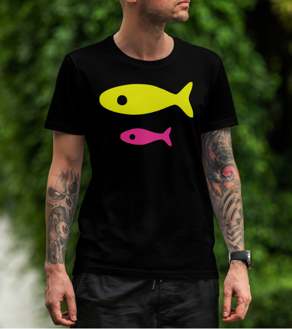 Big Fish Little Fish Cardboard Box Neon Visual Concept T-Shirt