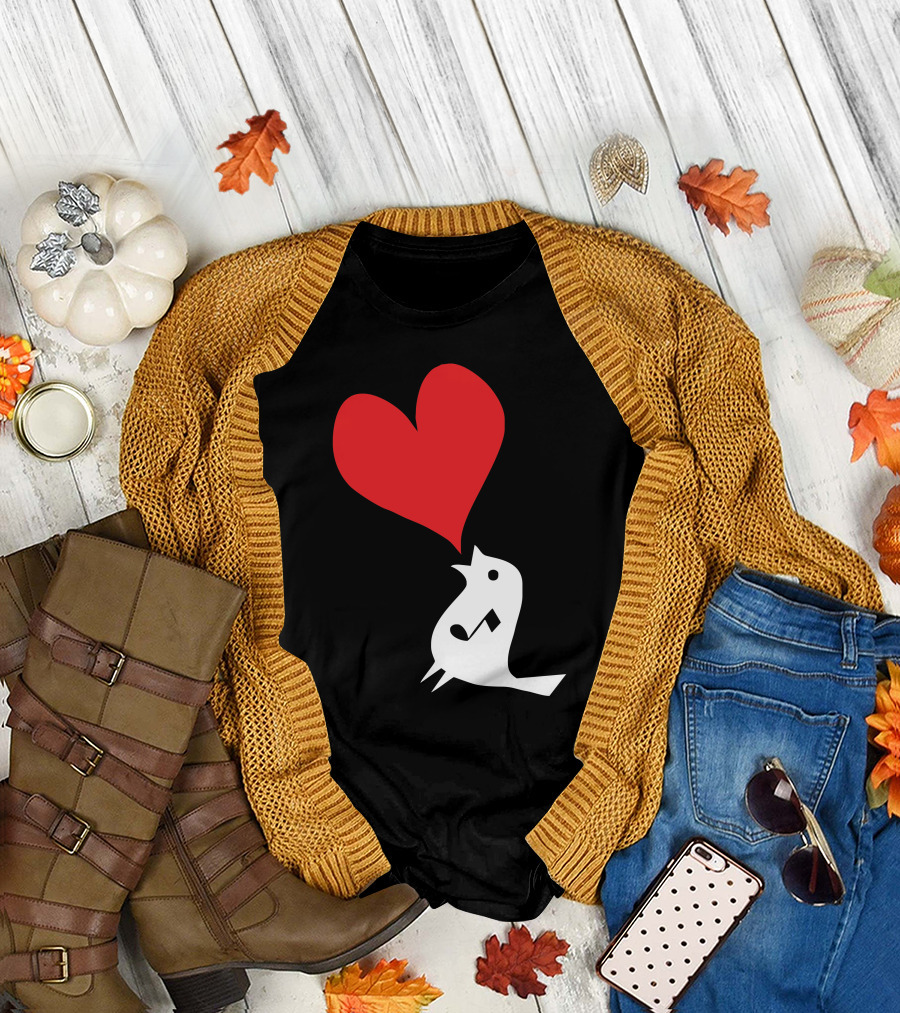 Bird Singing Love Heart with Music Note Party Pop T-Shirt