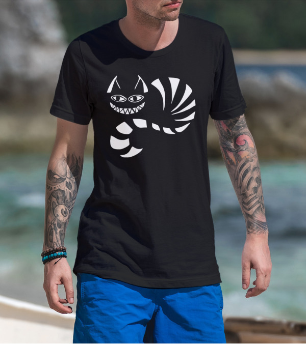 Cheshire Cat Smiling Striped Design Alice In Wonderland T-Shirt
