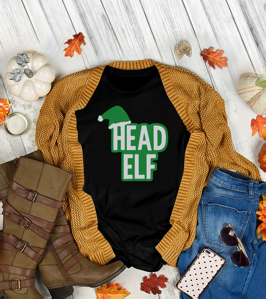 Head Elf Santa Hat Christmas T-Shirt