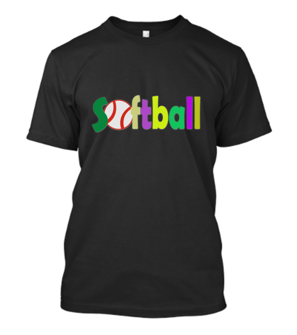 Softball Neon Rhinestud Multicolor Baseball Text T-Shirt