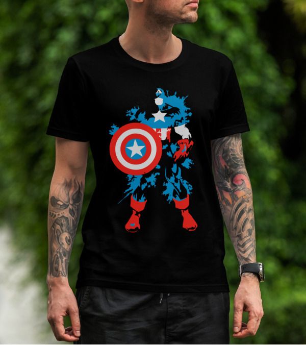 Captain Splash Shield Stars Blue And Red Hero T-Shirt