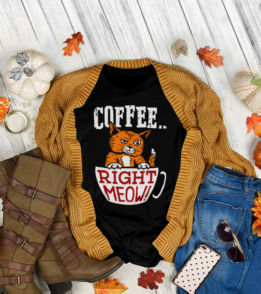 COFFEE RIGHT MEOW Cat in Cup T-Shirt