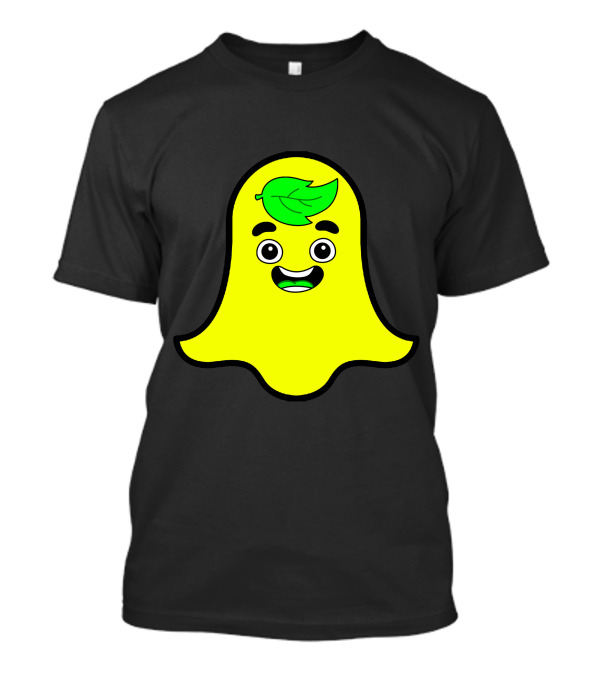 Guava Snap Ghost Emoji With Green Leaf Face T-Shirt