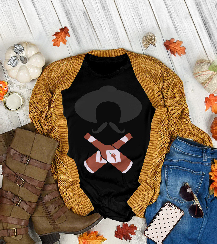 Mysterious Hot Sauce Bandito with Crossed Bottle T-Shirt