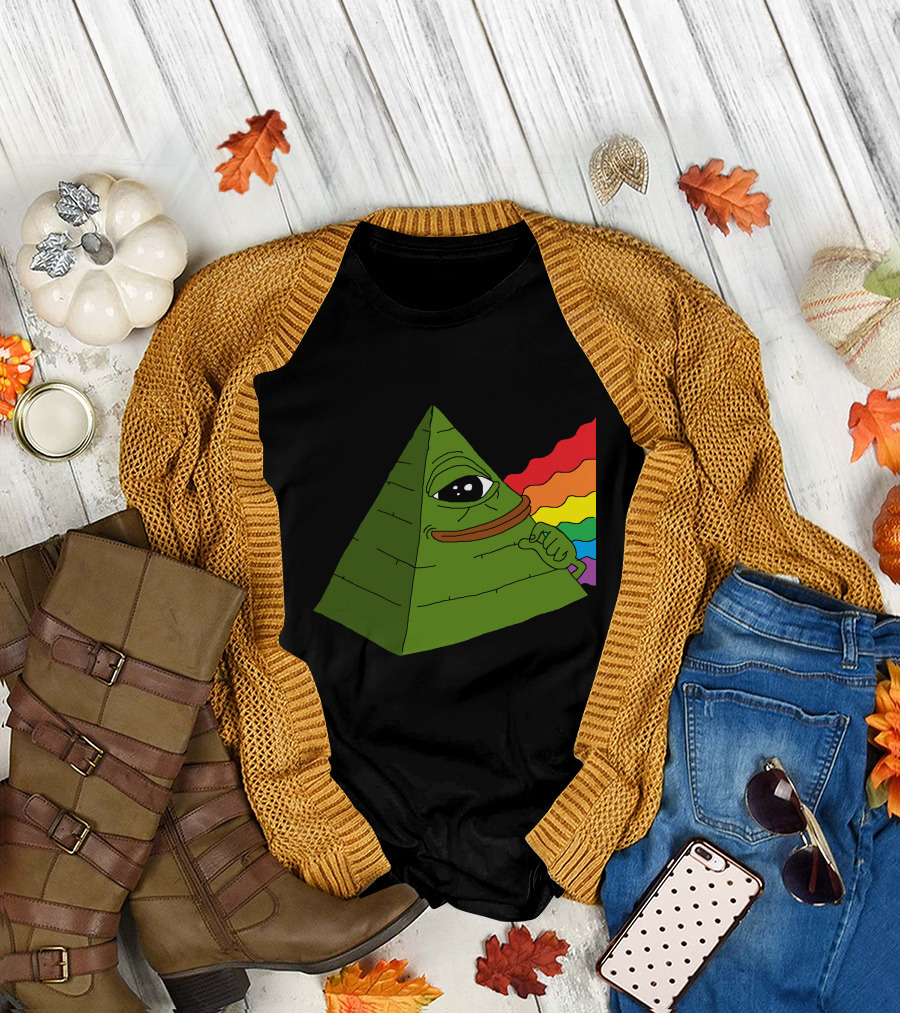 Pepe the Illuminati Pyramid Eye with Rainbow Beam T-Shirt