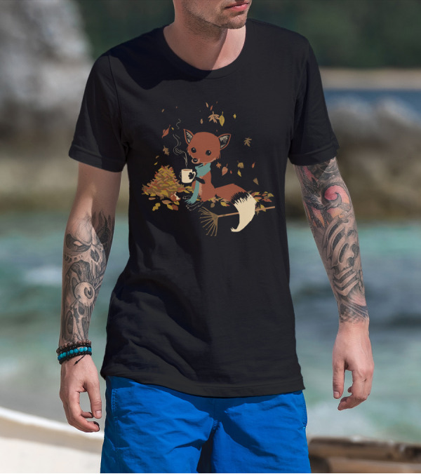 Rake Break Cozy Fox Fall Leaves Coffee T-Shirt