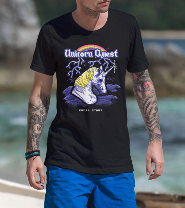 Unicorn Quest Press Start Retro Fantasy Adventure T-Shirt