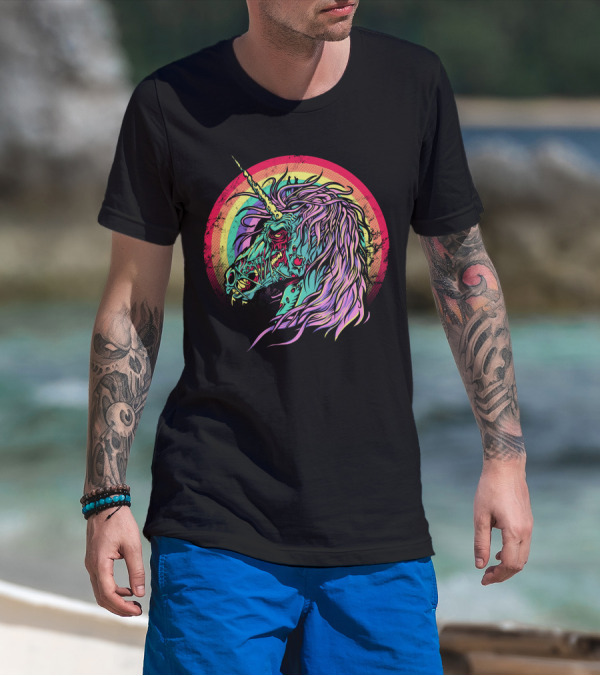 Zombie Unicorn Psychedelic Rainbow Undead Fantasy T-Shirt