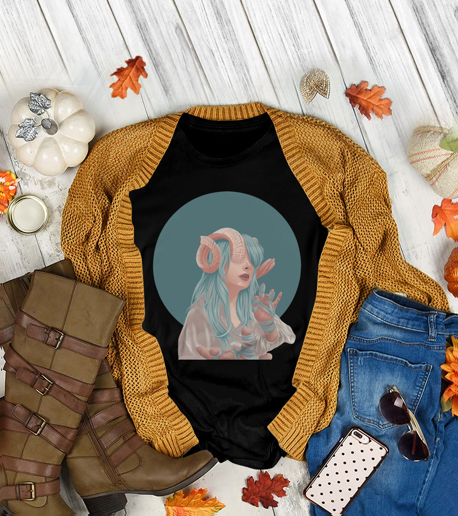 Good Demon Pastel Hair Fantasy Portrait with Horns and Bandaged Hands T-Shirt