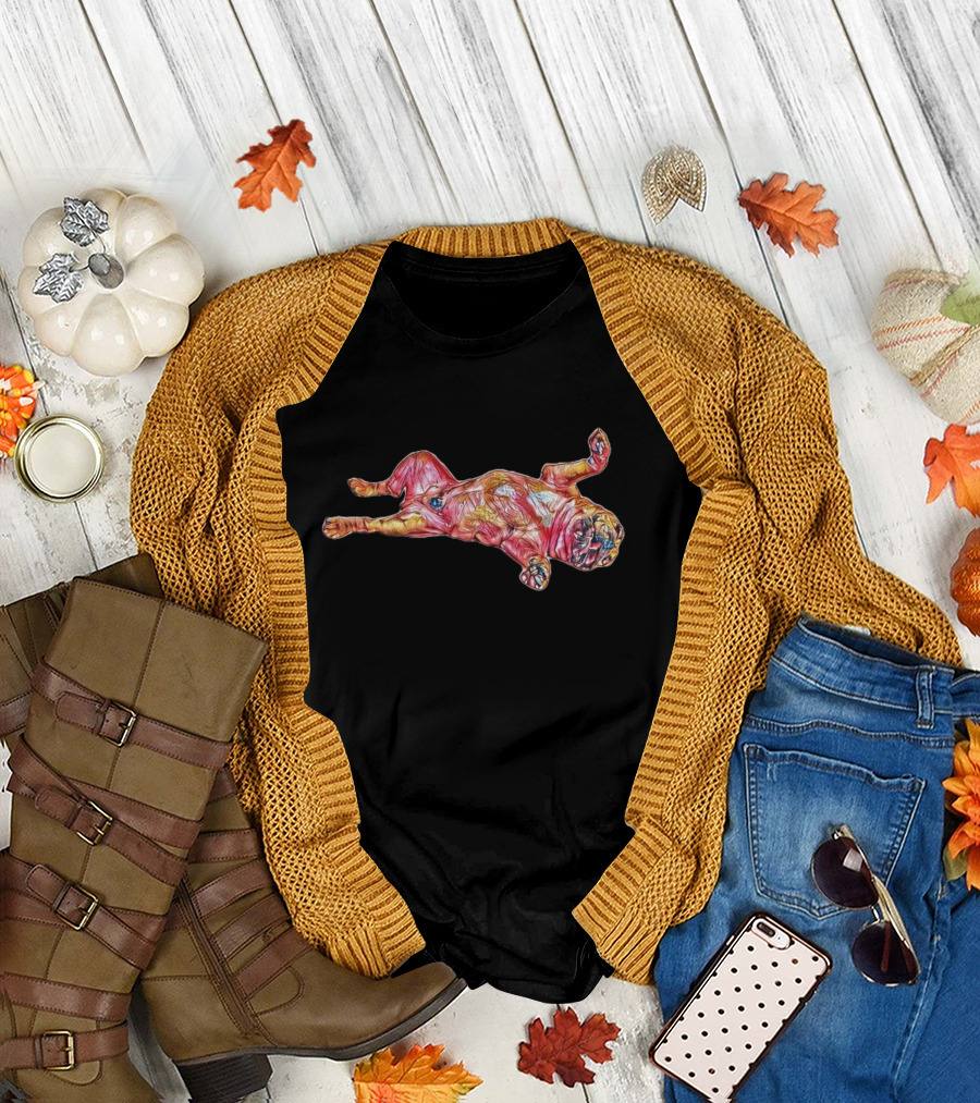 A Happy Bulldog Laying On His Back Playfully T-Shirt