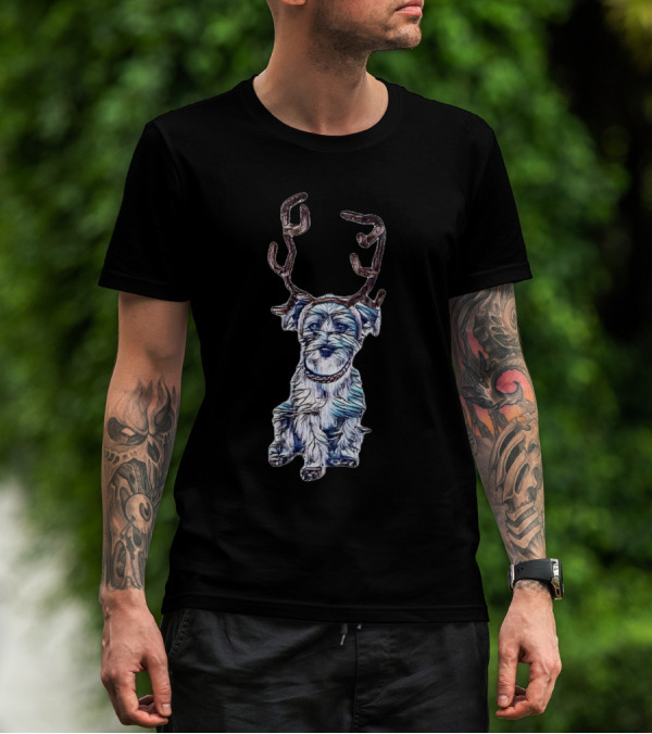 An Adorable Scruffy Terrier With Antlers T-Shirt