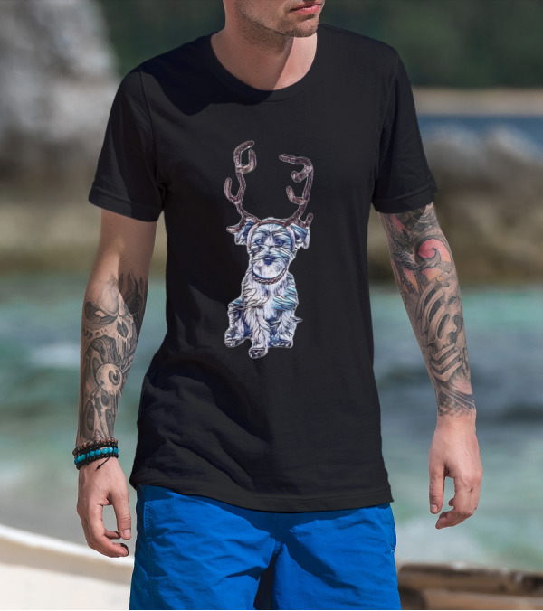 An Adorable Scruffy Terrier With Antlers T-Shirt
