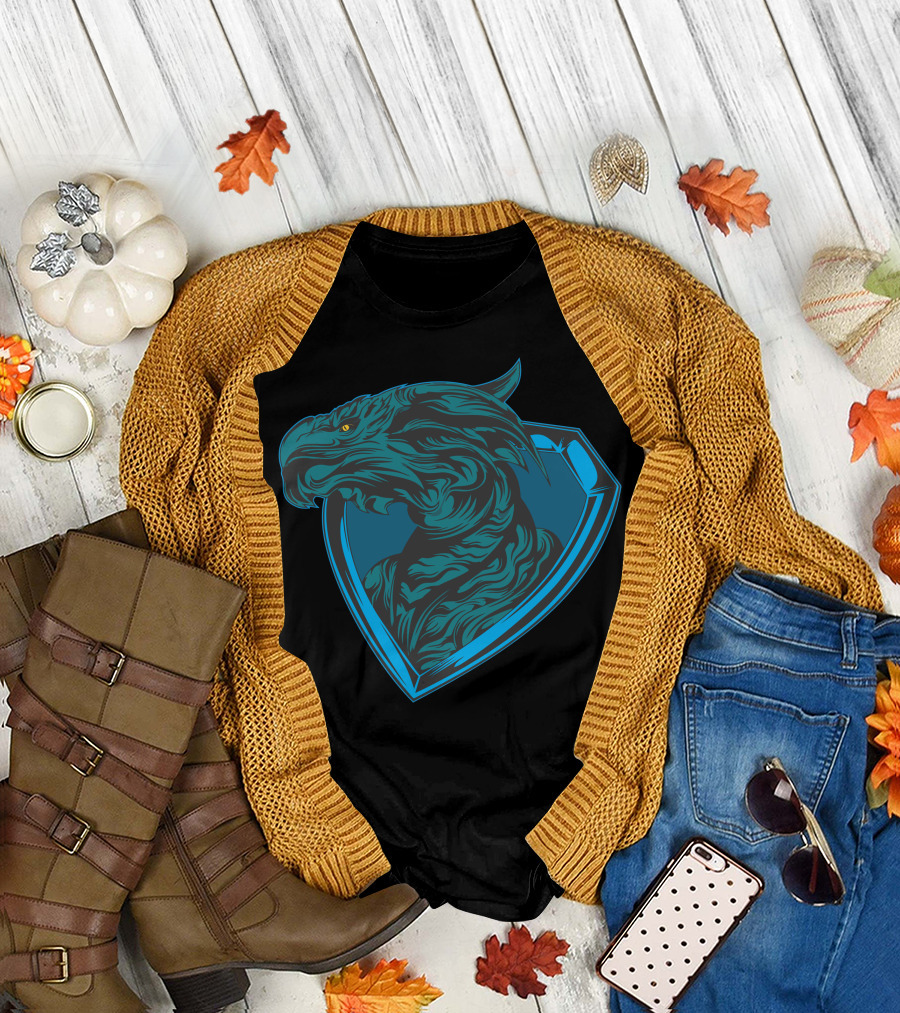 Blue Dragon within Shield Crest T-Shirt