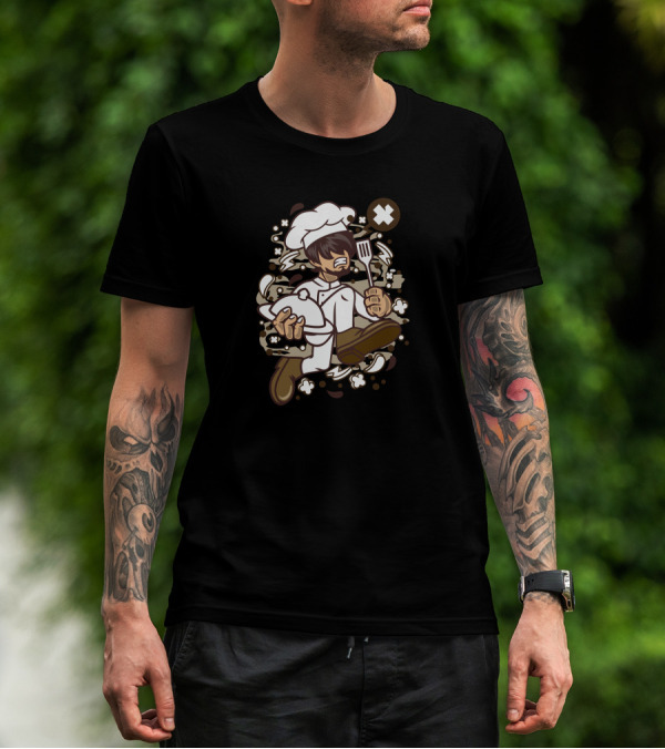 Chef Running With Utensils And Serving Dish In Action T-Shirt