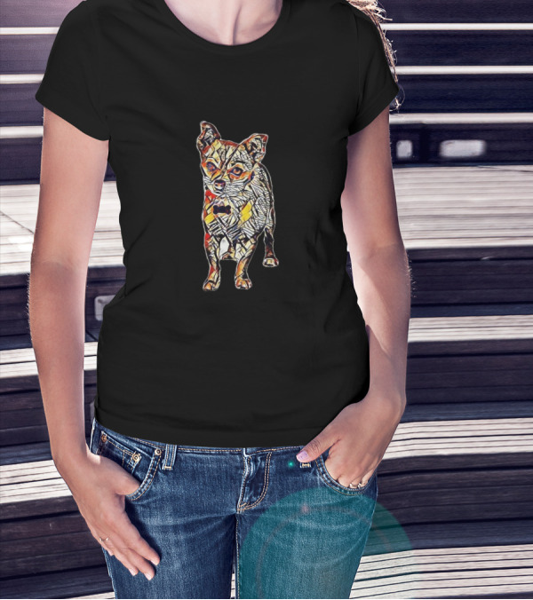 Chihuahua Crossbreed Standing Abstract Pattern Multicolor T-Shirt