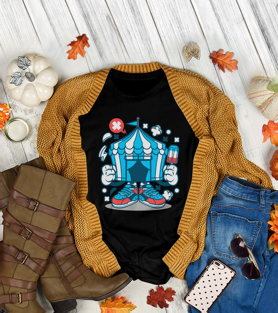 Circus Tent Cartoon with Sneakers and Popsicle T-Shirt