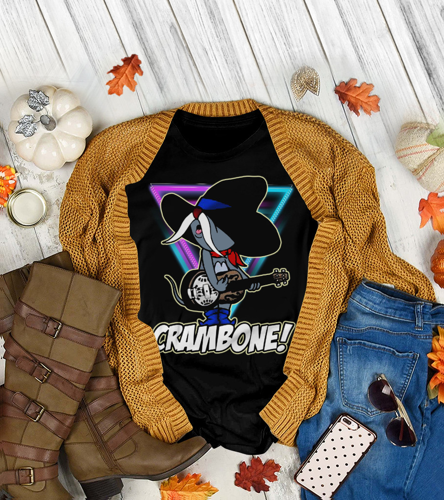 Crambone Uncle Pecos Funny Concert Animated Guitar Mouse Neon Triangle T-Shirt