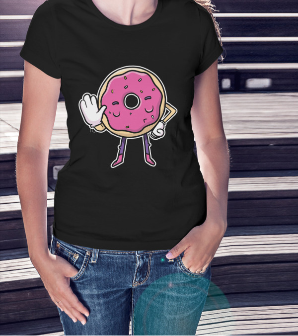 Donut Says No With Pink Frosting Hand Gesture T-Shirt