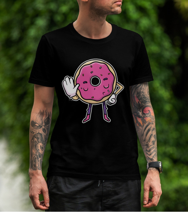 Donut Says No With Pink Frosting Hand Gesture T-Shirt