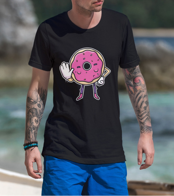 Donut Says No With Pink Frosting Hand Gesture T-Shirt