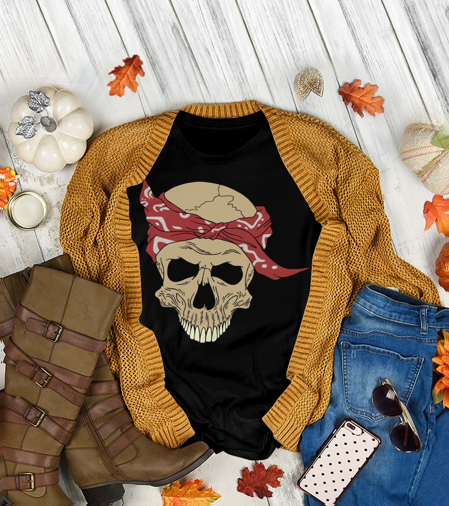 Gangster Skull with Red Bandana T-Shirt