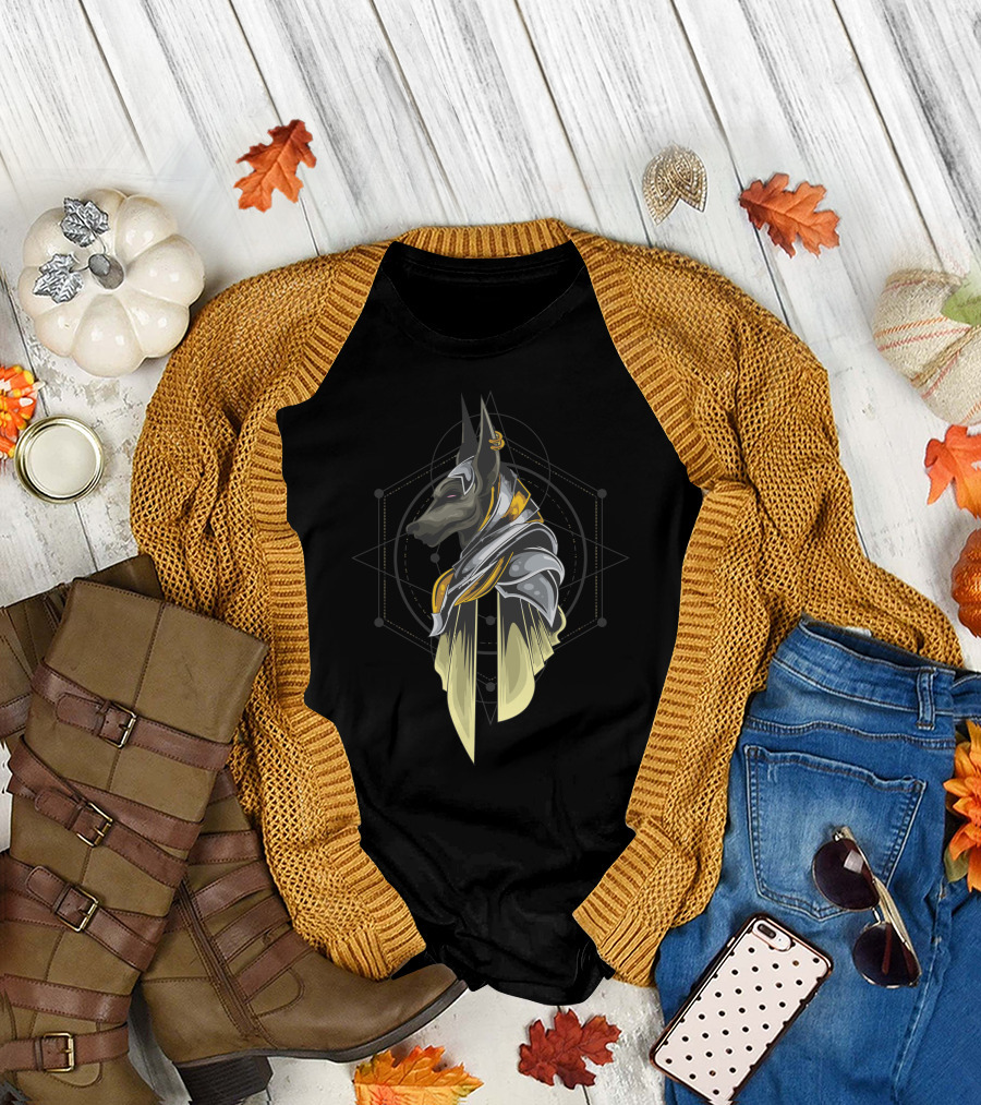 Great Anubis Pharaonic Warrior Style with Geometric Sacred Elements T-Shirt