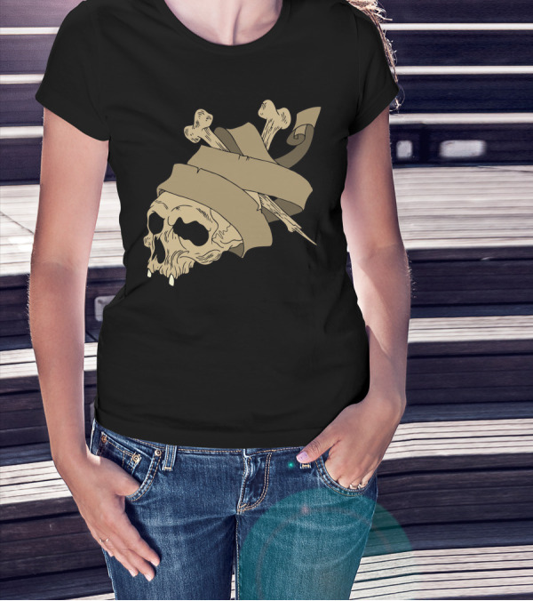 Rebel Skull Bones And Banner Wrapping T-Shirt
