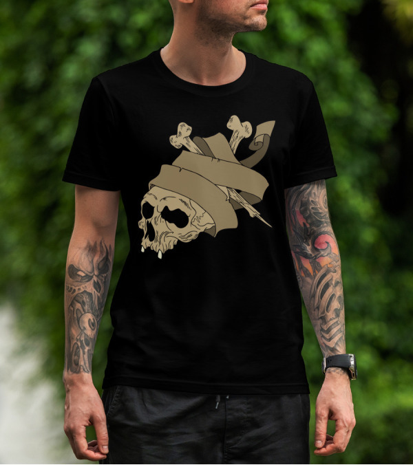 Rebel Skull Bones And Banner Wrapping T-Shirt
