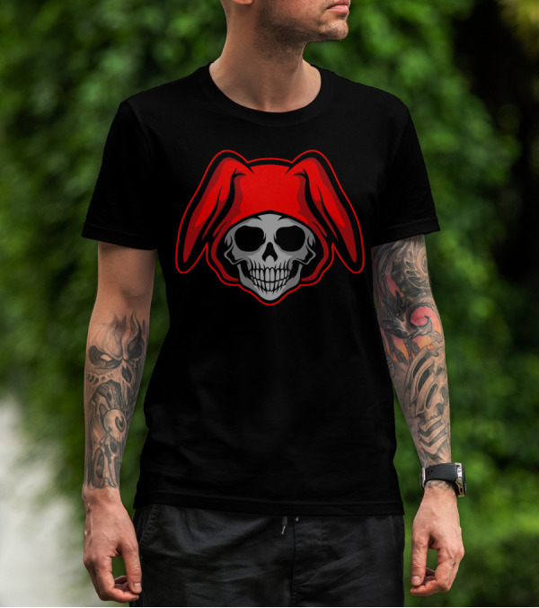 Red Hooded Bunny Eared Skull T-Shirt