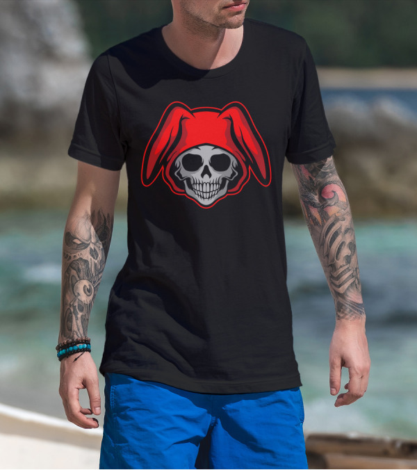 Red Hooded Bunny Eared Skull T-Shirt