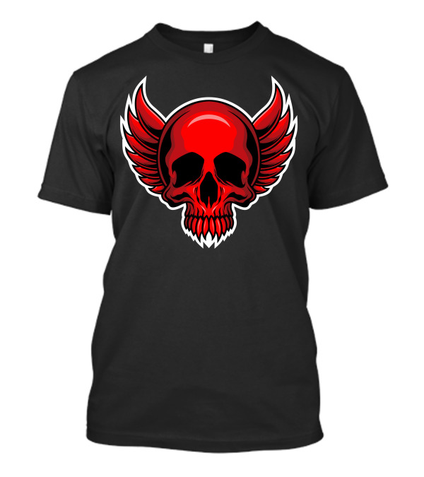 Red Demon Skull With Winged Helm T-Shirt