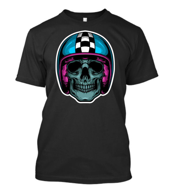 Skull Biker With Checkered Helmet T-Shirt