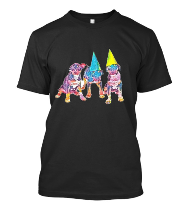 Three Colorful Rottweiler Mixed Breed Puppies With Party Hats T-Shirt