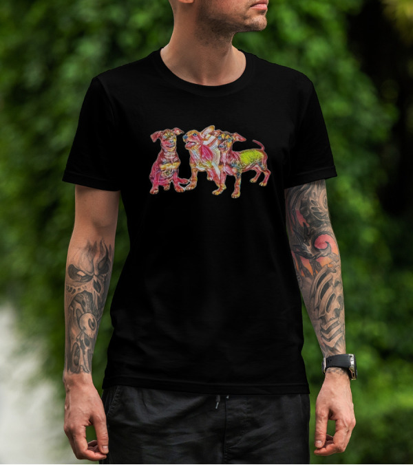 Three Young Mixed Breed Puppy Rainbow Trio T-Shirt