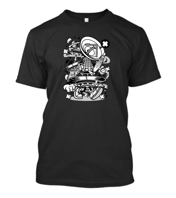 Ufo Space Jam Inspired Cartoon Spaceships And Rockets T-Shirt