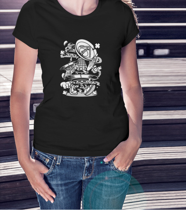 Ufo Space Jam Inspired Cartoon Spaceships And Rockets T-Shirt