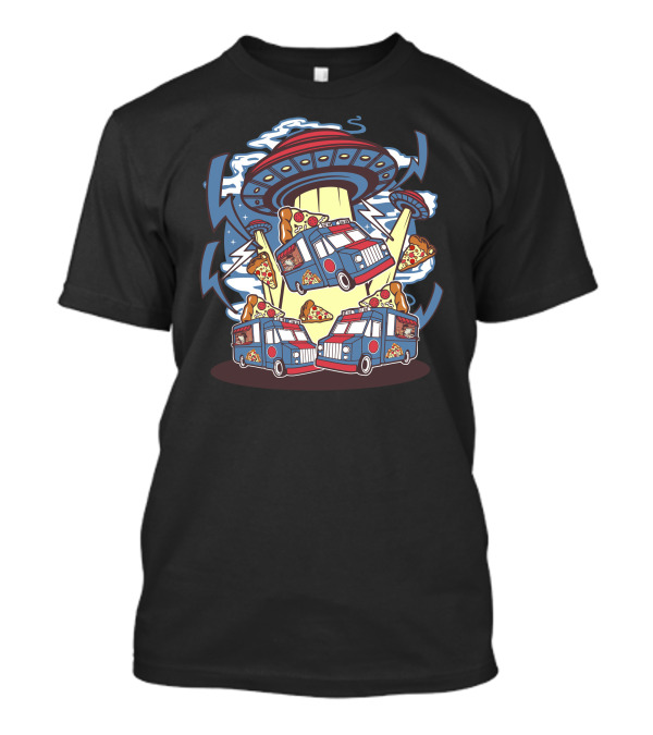 UFO Abducting Pizza Trucks With Pizza Slices And Lightning T-Shirt