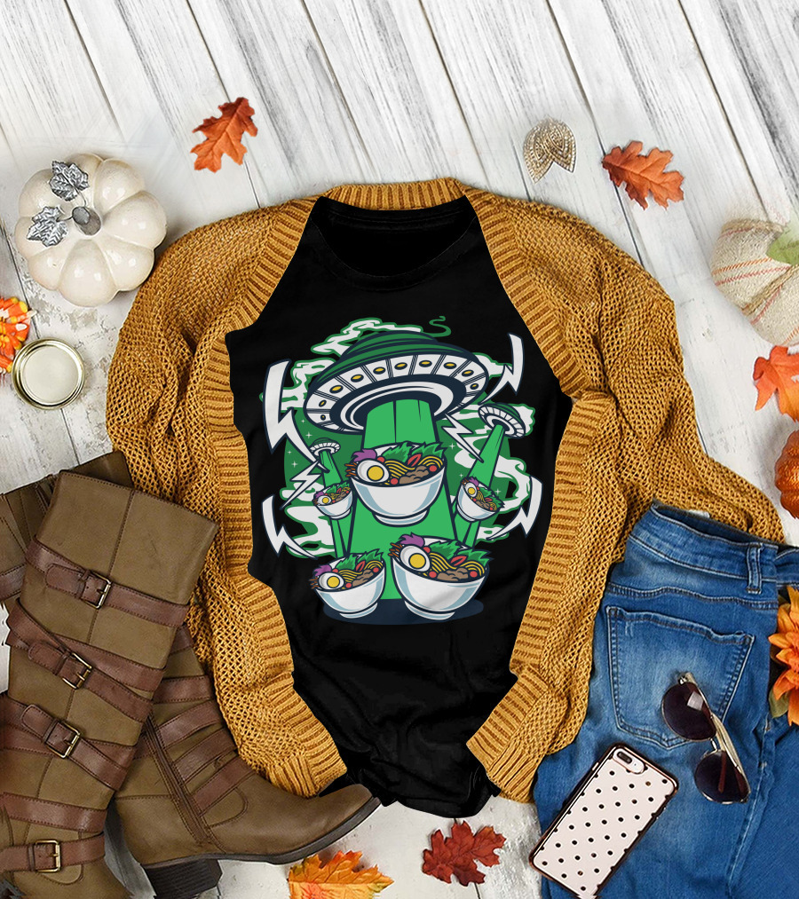UFO Ramen Abduction Bowl Stack Alien Noodles T-Shirt