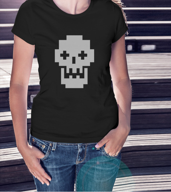 8 Bit Pixel Skull T-Shirt