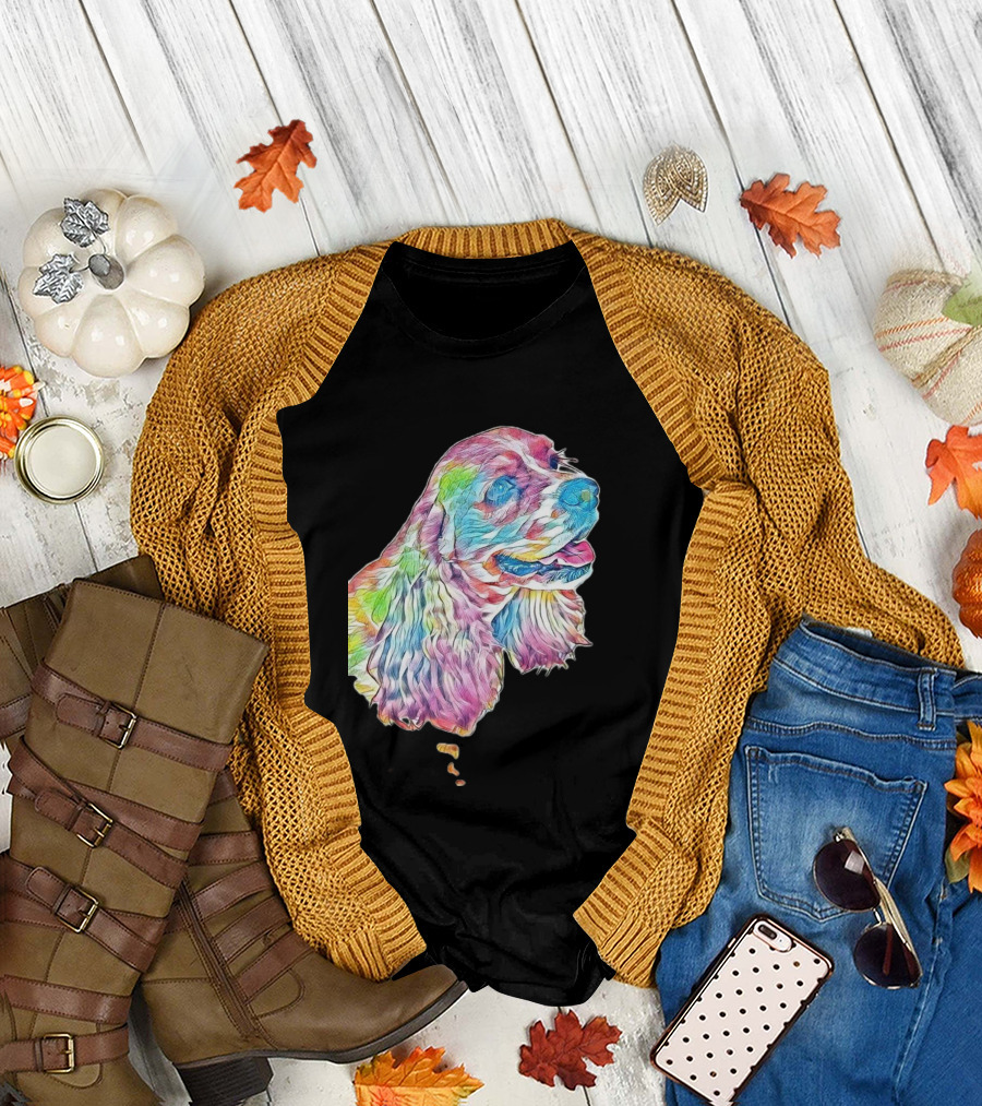 A Closeup Photo Of The Face in Colorful Dog Portrait T-Shirt