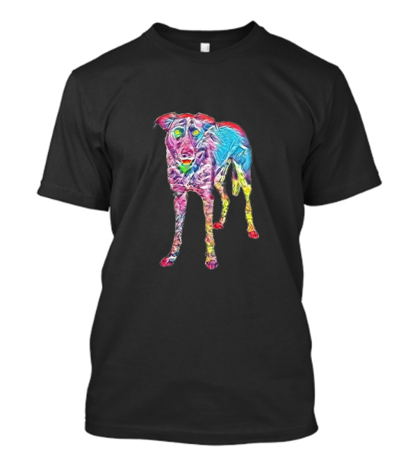 A Cute Colorful Dog On Black And Grey T-Shirt